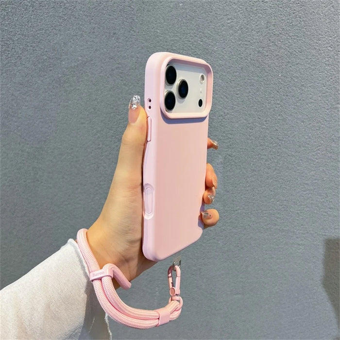 For iPhone 18 Pro / 17 Pro Case Soft Microfiber Lining Liquid Silicone + PC Phone Cover with Wrist Strap - Pink - 3