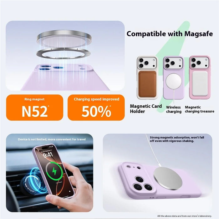 For iPhone 17 Pro Case Compatible with MagSafe Precise Cutouts Liquid Silicone Protective Back Cover - Light Purple - 5