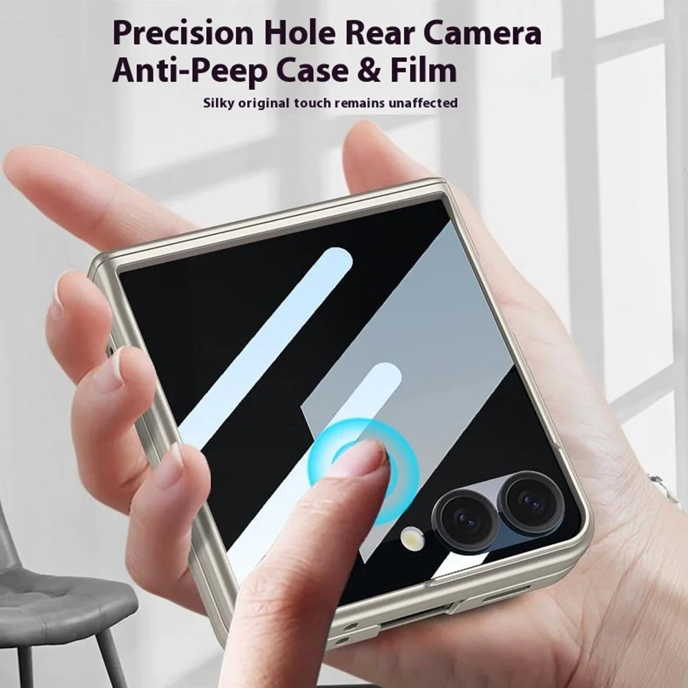 GKK For Samsung Galaxy Z Flip7 5G Case Magnetic Hinge Protection PC Phone Cover with Anti-Spy Tempered Glass Film - Matcha Green - 3