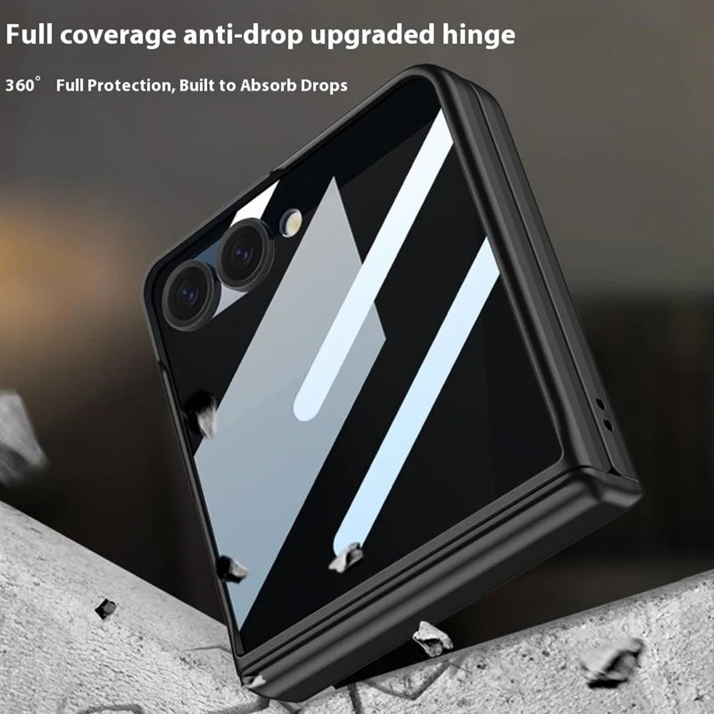 GKK For Samsung Galaxy Z Flip7 5G Case Magnetic Hinge Protection PC Phone Cover with Anti-Spy Tempered Glass Film - Matcha Green - 5