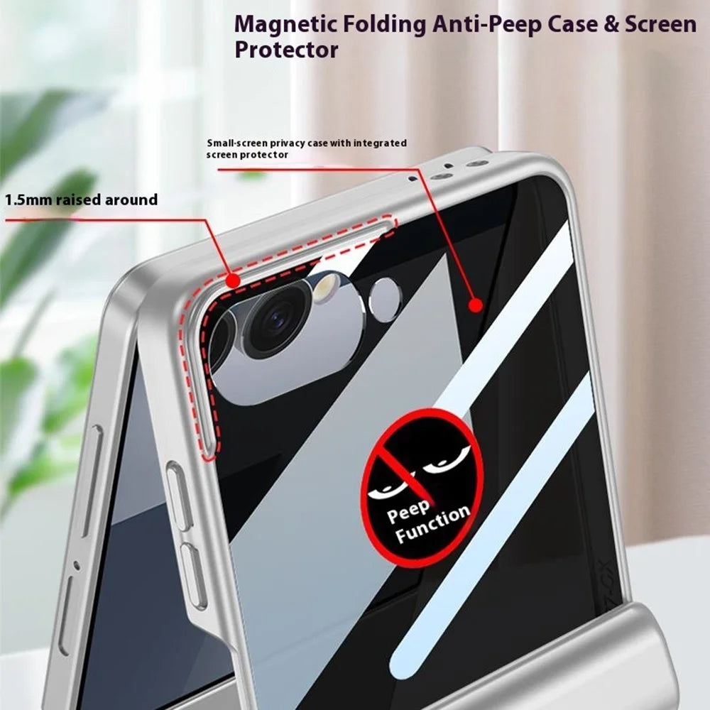 GKK For Samsung Galaxy Z Flip7 5G Case Magnetic Hinge Protection PC Phone Cover with Anti-Spy Tempered Glass Film - Matcha Green - 6