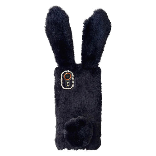 For Samsung Galaxy Xcover7 Case Plush Cute Bunny Winter Fluffy TPU Phone Cover - Black - 1