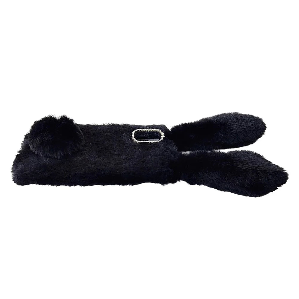 For Samsung Galaxy Xcover7 Case Plush Cute Bunny Winter Fluffy TPU Phone Cover - Black - 2
