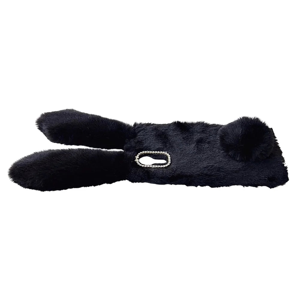 For Samsung Galaxy Xcover7 Case Plush Cute Bunny Winter Fluffy TPU Phone Cover - Black - 4