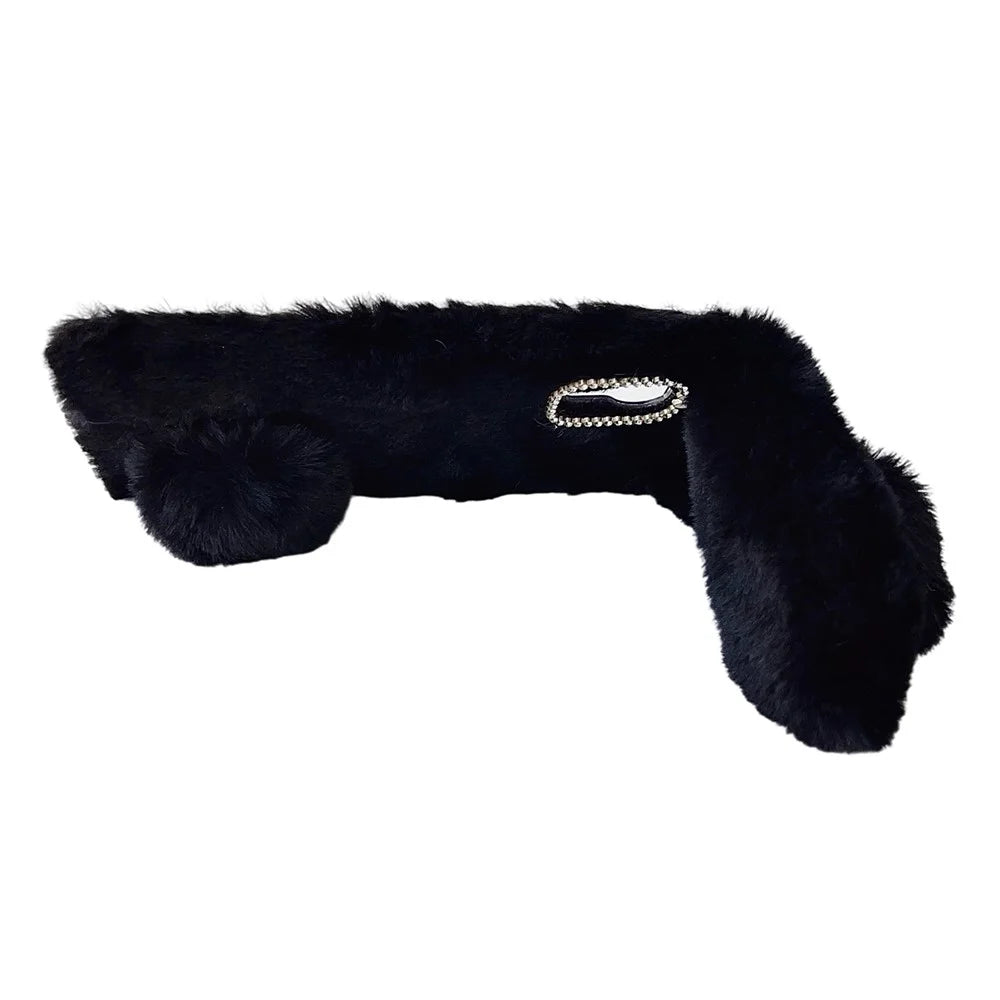 For Samsung Galaxy Xcover7 Case Plush Cute Bunny Winter Fluffy TPU Phone Cover - Black - 5