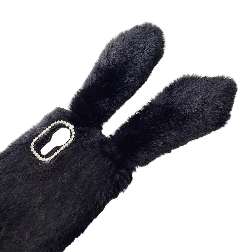 For Samsung Galaxy Xcover7 Case Plush Cute Bunny Winter Fluffy TPU Phone Cover - Black - 6