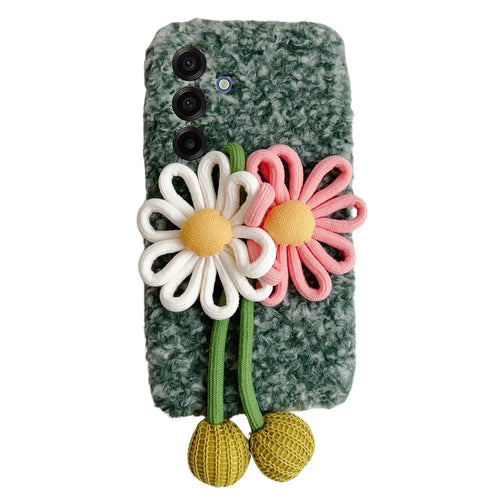 For Samsung Galaxy S25 FE Case Woven 3D Floral Plush TPU Protective Cover - Blue - 1