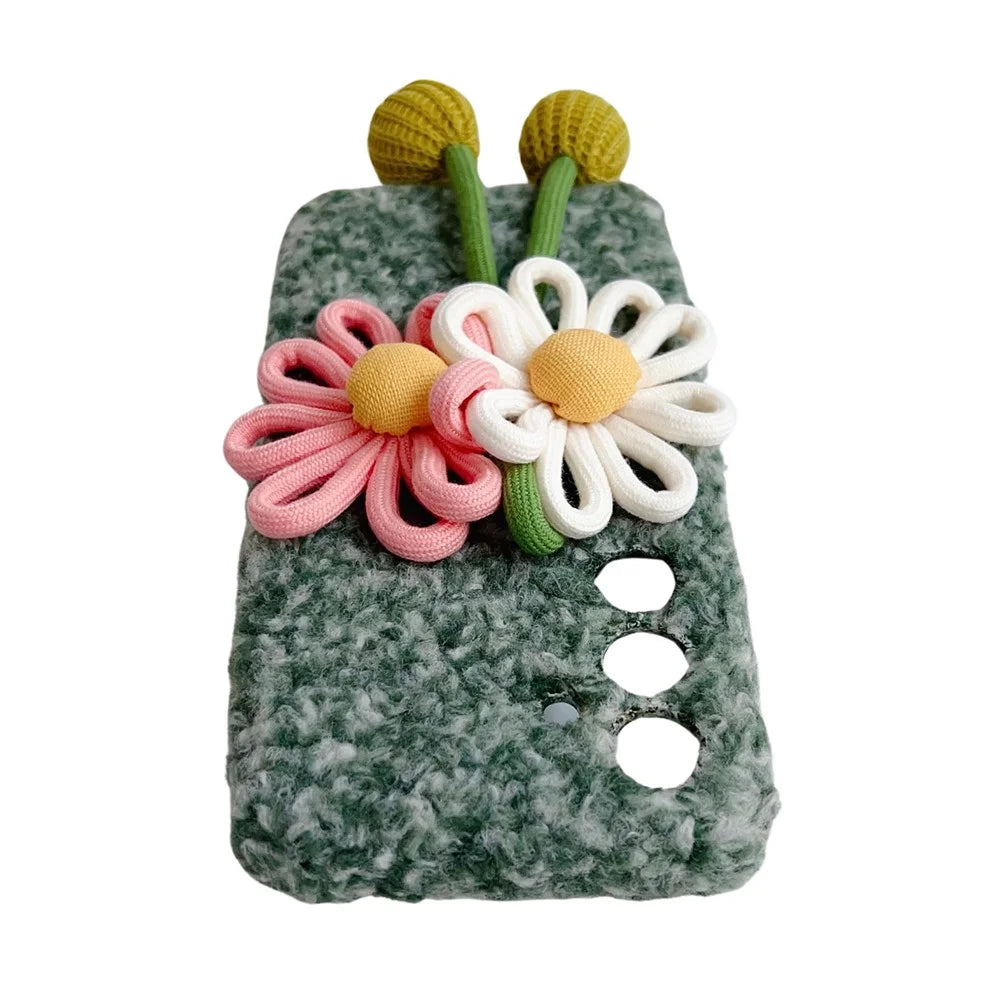 For Samsung Galaxy S25 FE Case Woven 3D Floral Plush TPU Protective Cover - Blue - 4