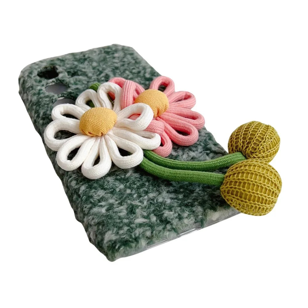 For Samsung Galaxy S25 FE Case Woven 3D Floral Plush TPU Protective Cover - Blue - 5