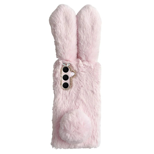 For Samsung Galaxy S25 FE Case Plush Cute Bunny Winter Fluffy TPU Phone Cover - Pink - 1