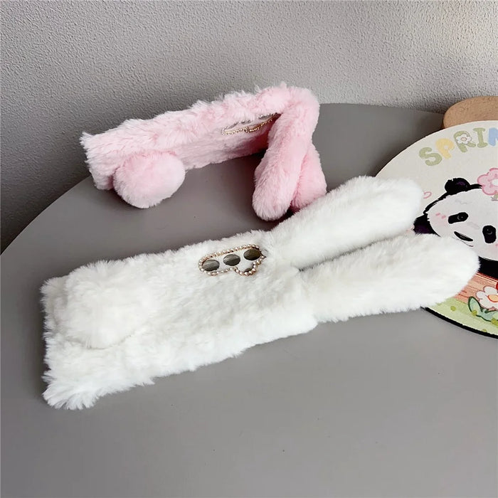 For Samsung Galaxy S25 FE Case Plush Cute Bunny Winter Fluffy TPU Phone Cover - Pink - 7