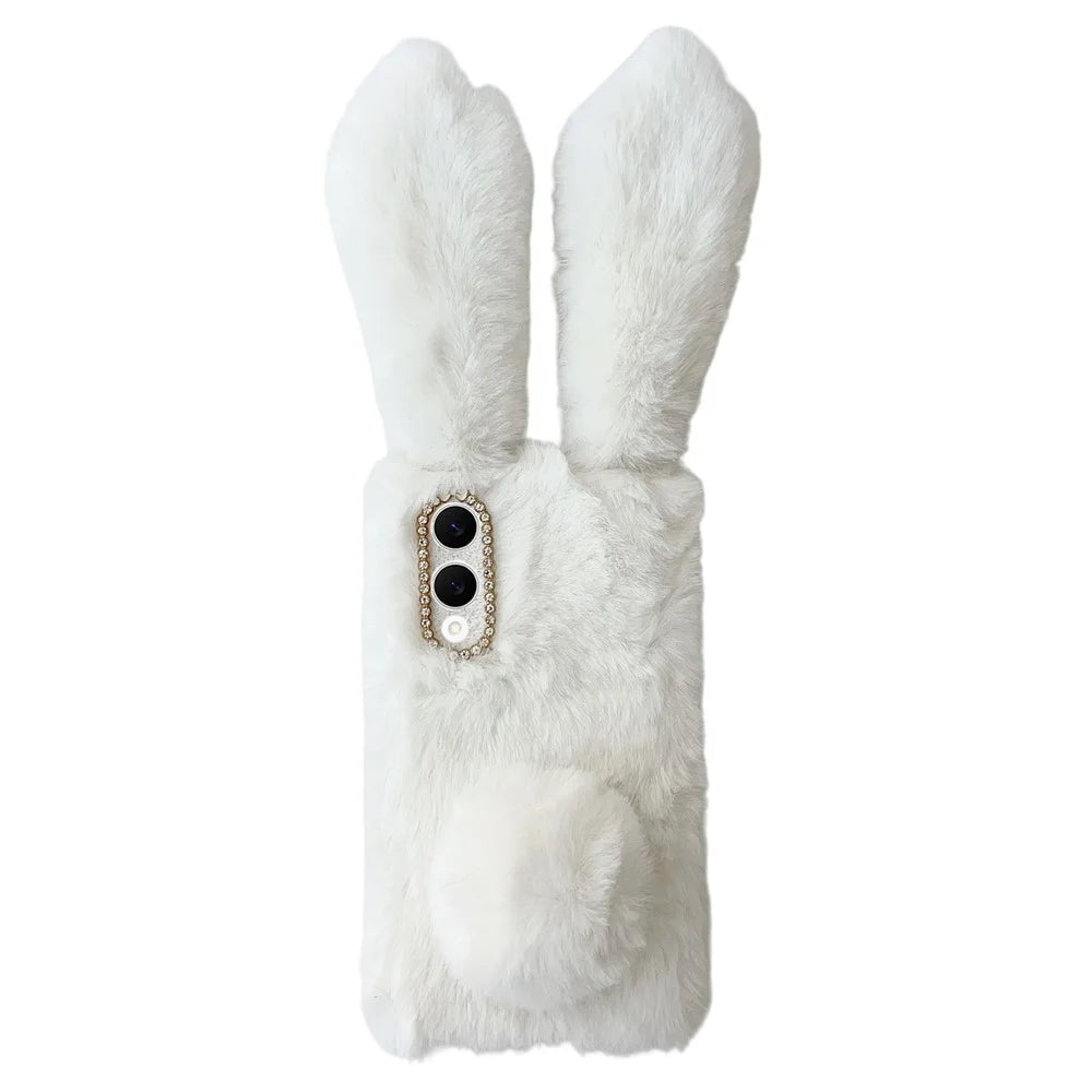 For Samsung Galaxy S25 Edge Case Plush Cute Bunny Winter Fluffy TPU Phone Cover - White - 1
