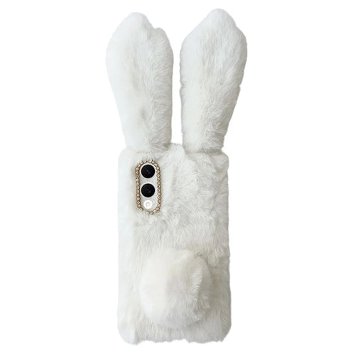 For Samsung Galaxy S25 Edge Case Plush Cute Bunny Winter Fluffy TPU Phone Cover - White - 1