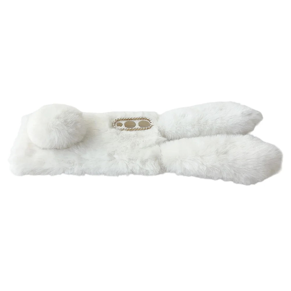 For Samsung Galaxy S25 Edge Case Plush Cute Bunny Winter Fluffy TPU Phone Cover - White - 2