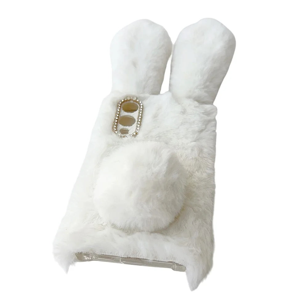 For Samsung Galaxy S25 Edge Case Plush Cute Bunny Winter Fluffy TPU Phone Cover - White - 3
