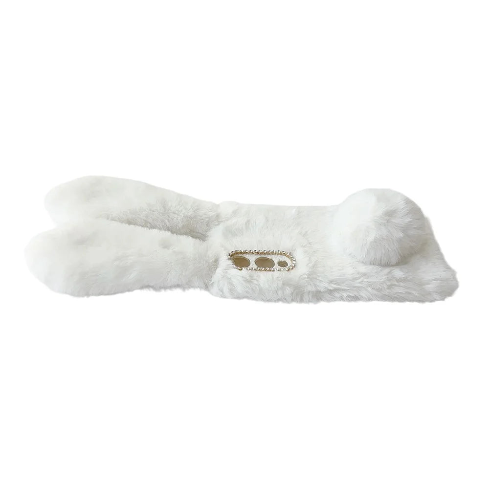 For Samsung Galaxy S25 Edge Case Plush Cute Bunny Winter Fluffy TPU Phone Cover - White - 4