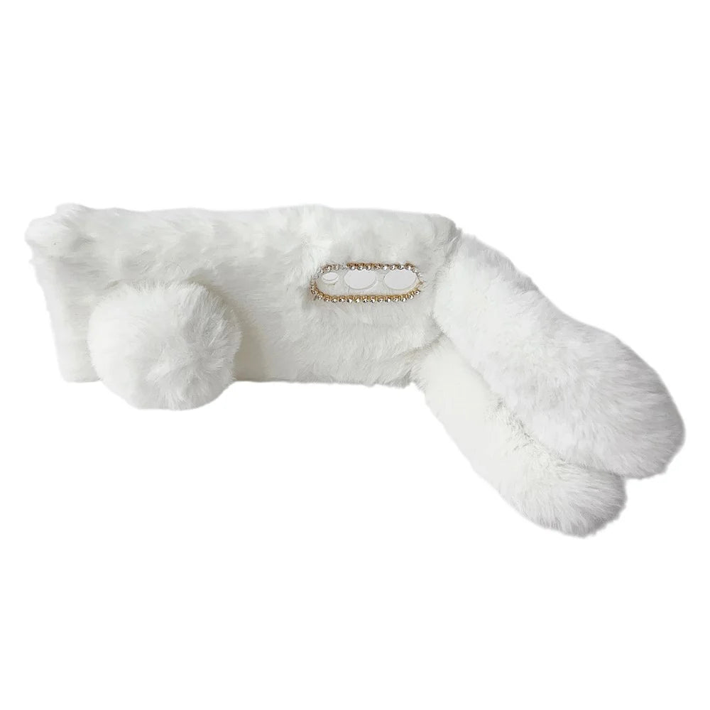 For Samsung Galaxy S25 Edge Case Plush Cute Bunny Winter Fluffy TPU Phone Cover - White - 5