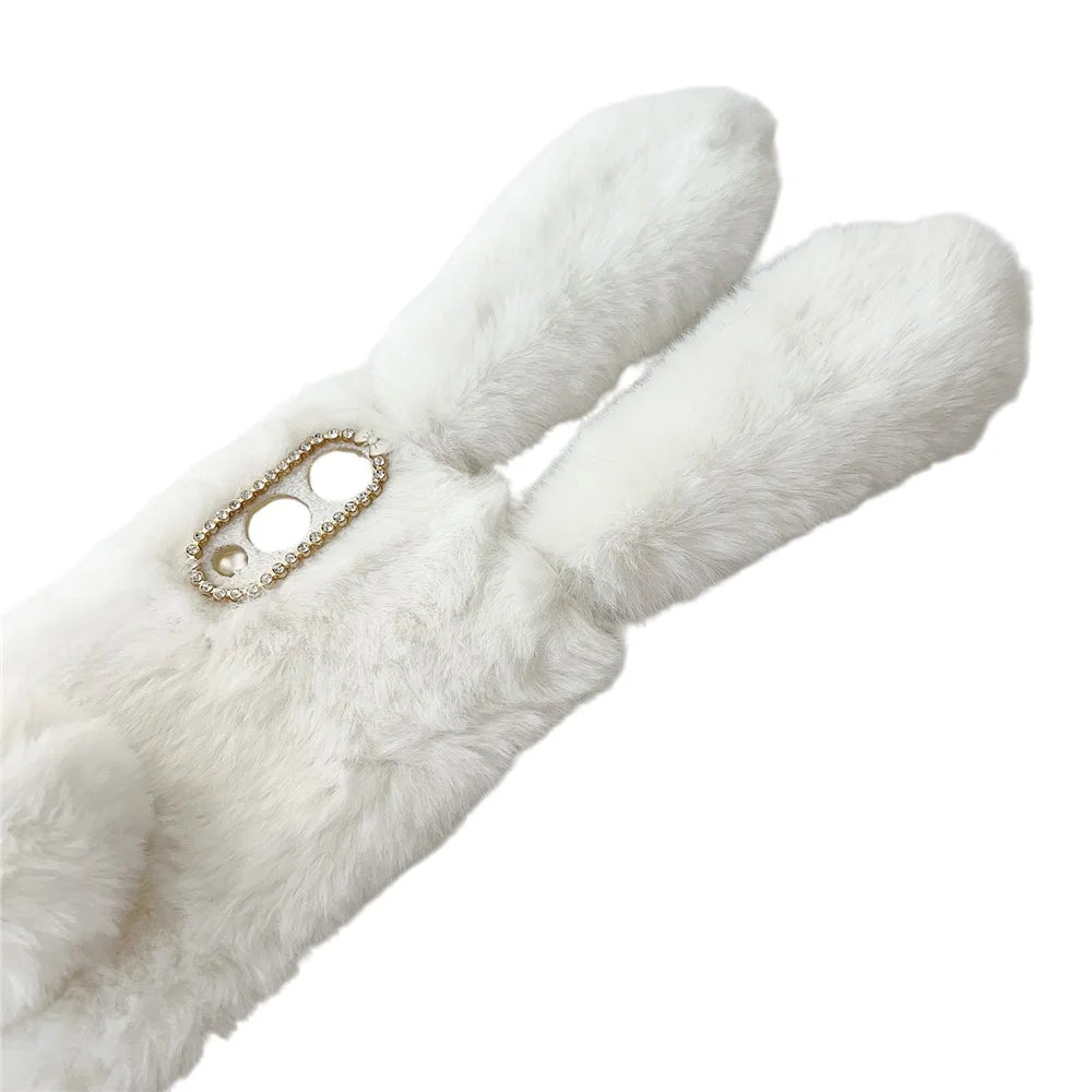 For Samsung Galaxy S25 Edge Case Plush Cute Bunny Winter Fluffy TPU Phone Cover - White - 6
