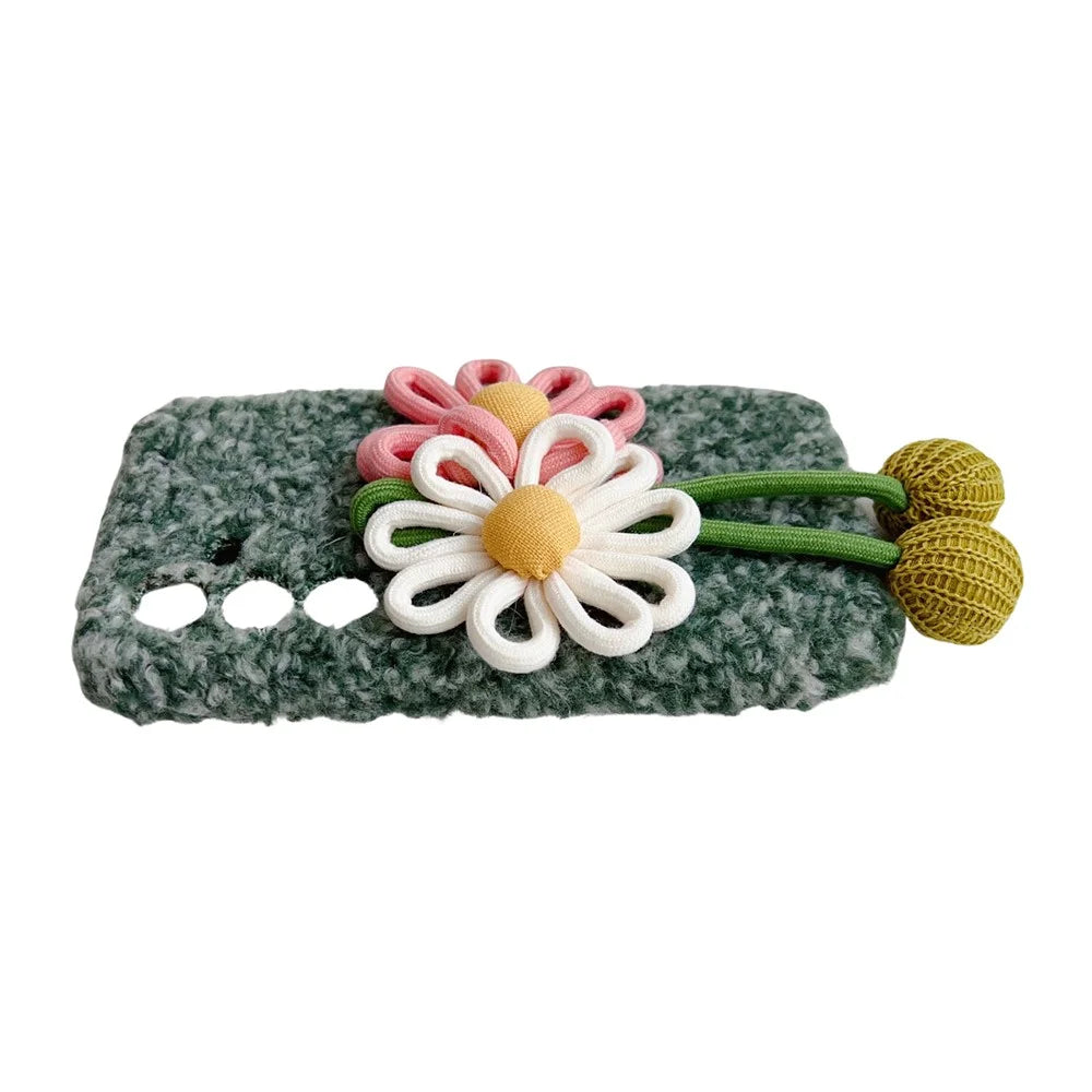 For Samsung Galaxy A18 5G / A18 4G / A17 5G / A17 4G Plush 3D Woven Flower Phone Case Protective Cover - Blue - 3