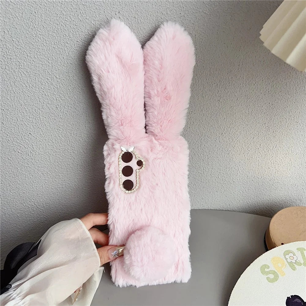 For Samsung Galaxy A18 5G / A18 4G / A17 5G / A17 4G Case Plush Cute Bunny Winter Fluffy TPU Phone Cover - Pink - 2