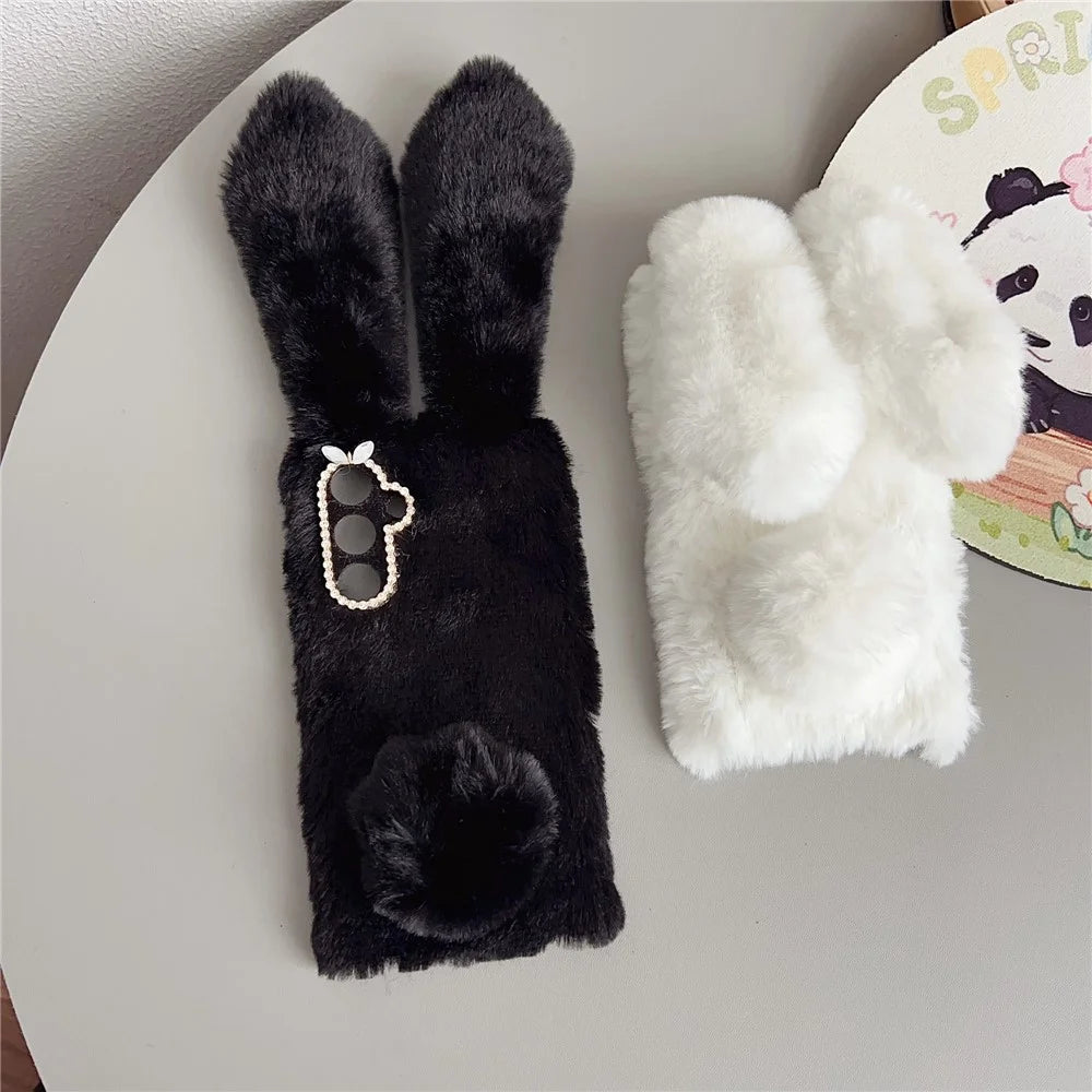 For Samsung Galaxy A18 5G / A18 4G / A17 5G / A17 4G Case Plush Cute Bunny Winter Fluffy TPU Phone Cover - Pink - 7