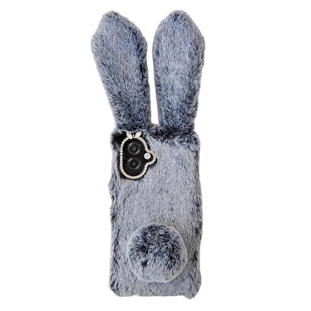 For Samsung Galaxy A08 5G / A08 4G / A07 4G Case Plush Cute Bunny Winter Fluffy TPU Phone Cover - Dark Grey - 1