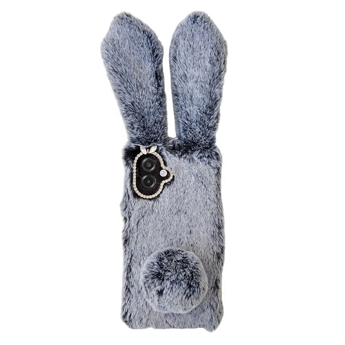 For Samsung Galaxy A08 5G / A08 4G / A07 4G Case Plush Cute Bunny Winter Fluffy TPU Phone Cover - Dark Grey - 1
