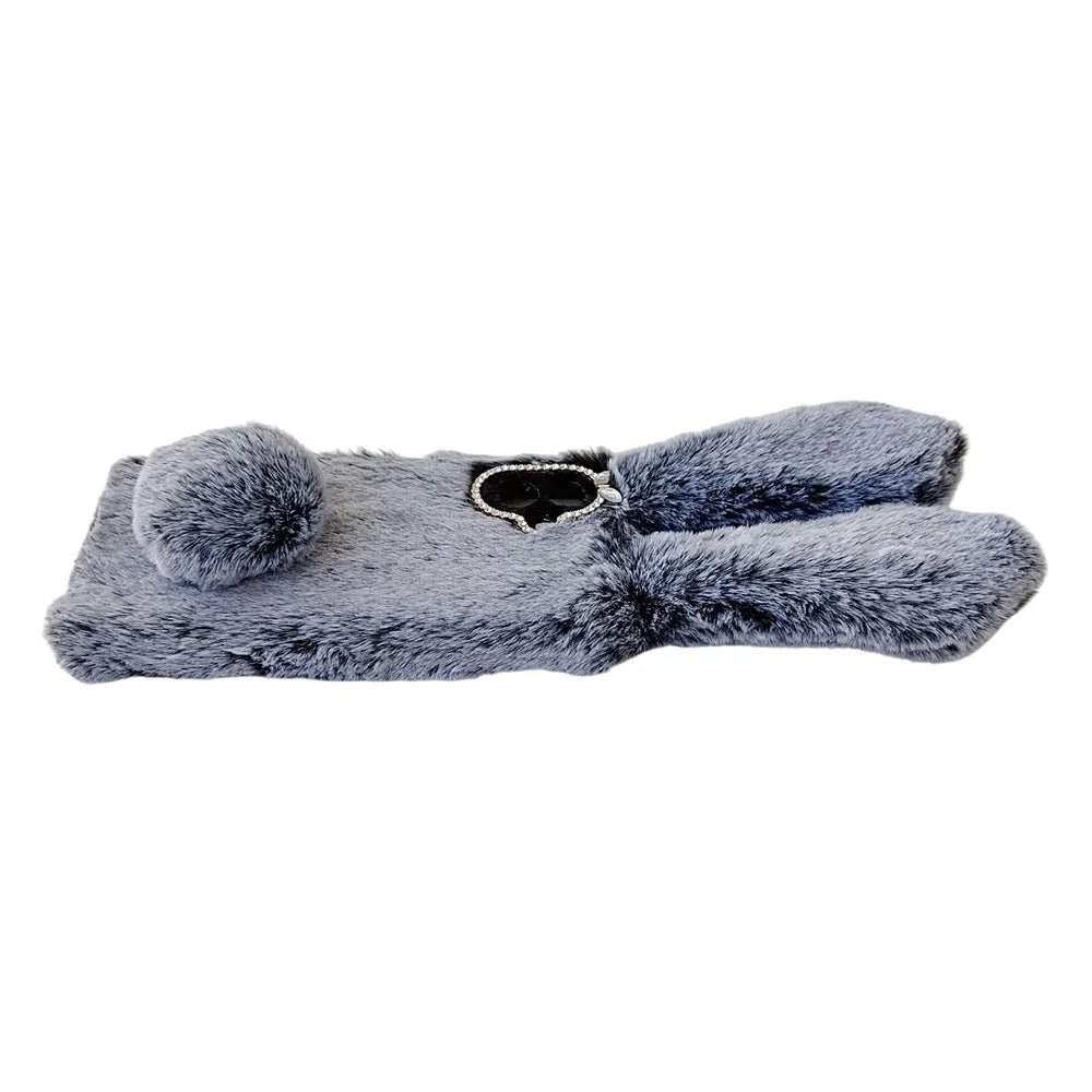For Samsung Galaxy A08 5G / A08 4G / A07 4G Case Plush Cute Bunny Winter Fluffy TPU Phone Cover - Dark Grey - 2