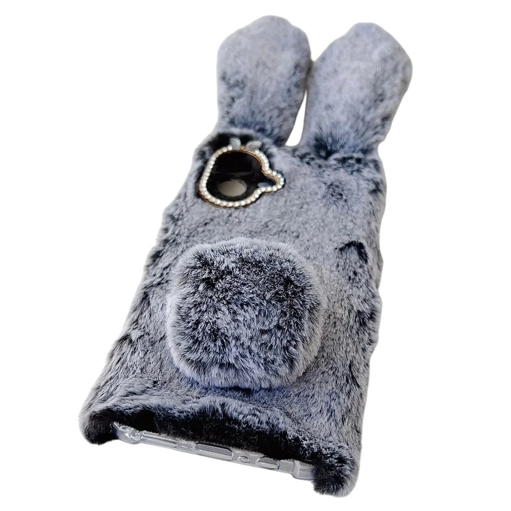 For Samsung Galaxy A08 5G / A08 4G / A07 4G Case Plush Cute Bunny Winter Fluffy TPU Phone Cover - Dark Grey - 3