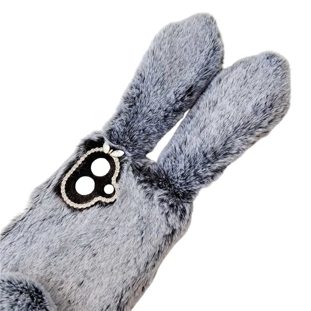 For Samsung Galaxy A08 5G / A08 4G / A07 4G Case Plush Cute Bunny Winter Fluffy TPU Phone Cover - Dark Grey - 6