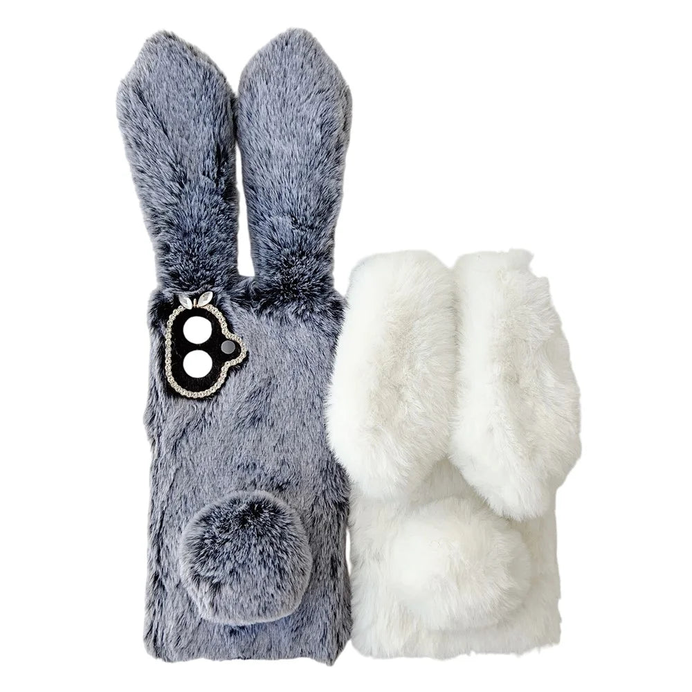 For Samsung Galaxy A08 5G / A08 4G / A07 4G Case Plush Cute Bunny Winter Fluffy TPU Phone Cover - Dark Grey - 7