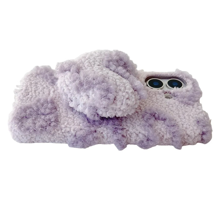 For iPhone 17 Case 3D Heart Plush TPU Winter Warm Soft TPU Phone Cover - Purple - 2