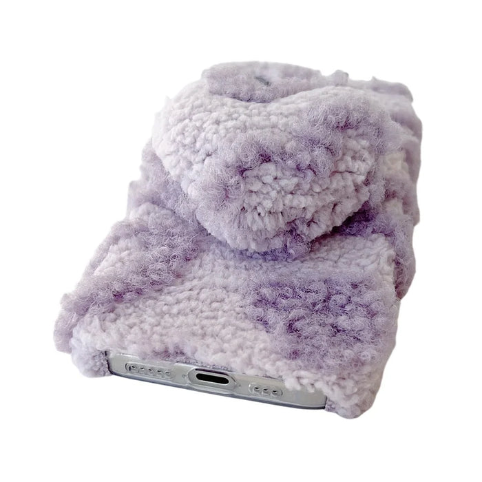 For iPhone 17 Case 3D Heart Plush TPU Winter Warm Soft TPU Phone Cover - Purple - 3