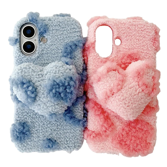 For iPhone 17 Case 3D Heart Plush TPU Winter Warm Soft TPU Phone Cover - Purple - 7