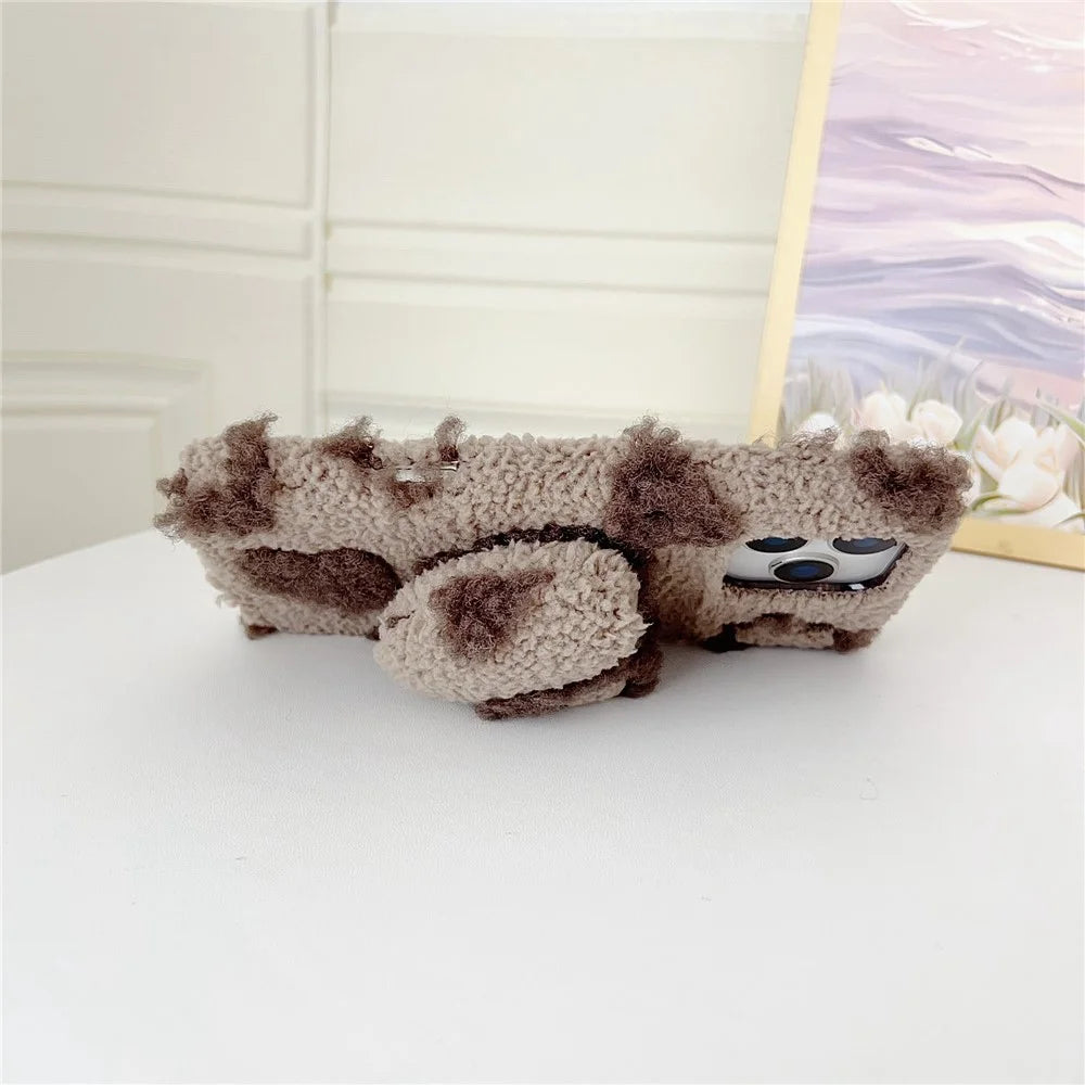 For iPhone 17 Pro Case 3D Heart Plush TPU Winter Warm Soft TPU Phone Cover - Blue - 3