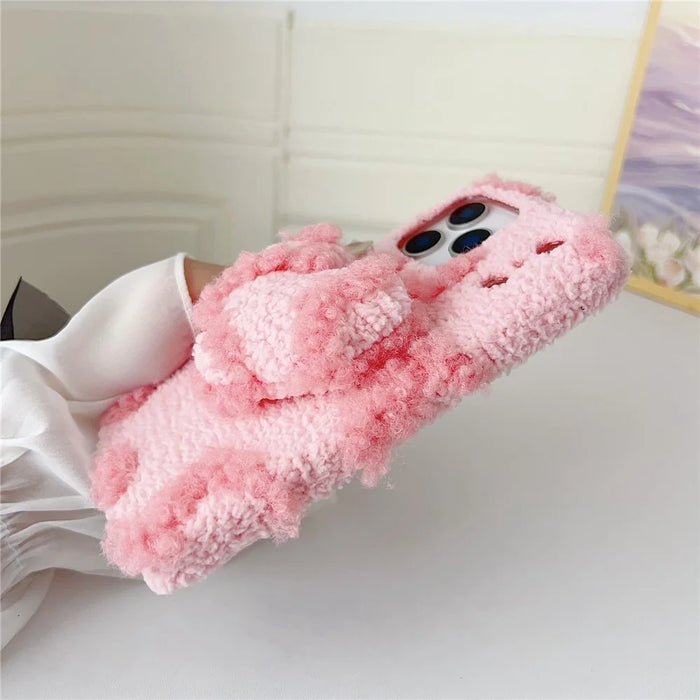 For iPhone 17 Pro Max Case 3D Heart Plush TPU Winter Warm Soft TPU Phone Cover - Blue - 6