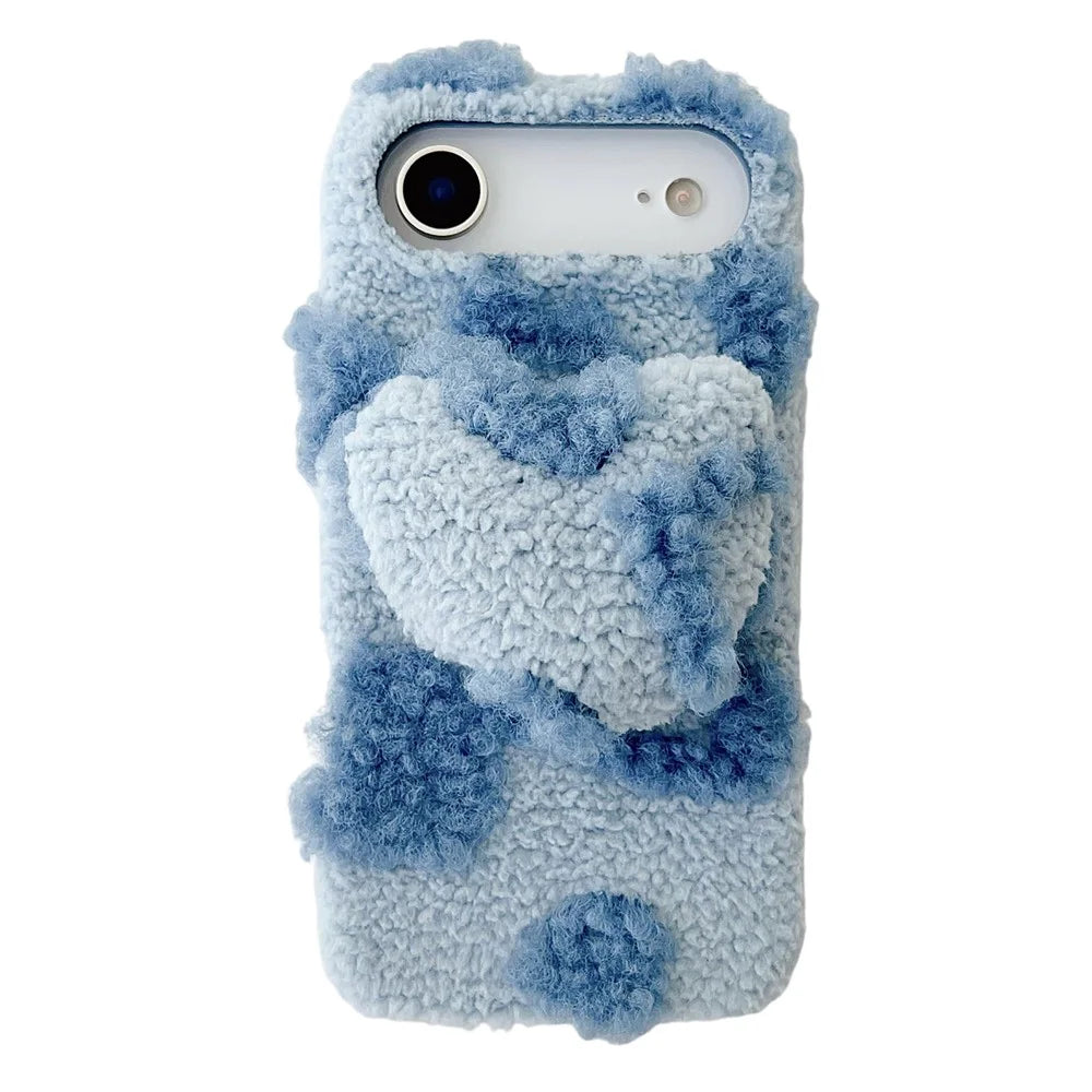 For iPhone Air Case 3D Heart Plush TPU Winter Warm Soft TPU Phone Cover - Blue - 1