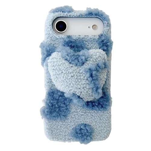 For iPhone Air Case 3D Heart Plush TPU Winter Warm Soft TPU Phone Cover - Blue - 1