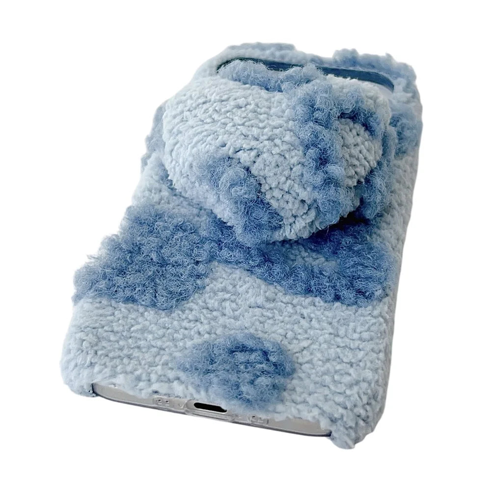 For iPhone Air Case 3D Heart Plush TPU Winter Warm Soft TPU Phone Cover - Blue - 3