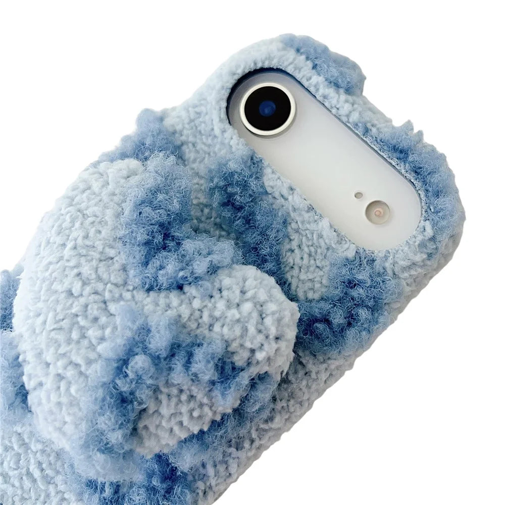 For iPhone Air Case 3D Heart Plush TPU Winter Warm Soft TPU Phone Cover - Blue - 5
