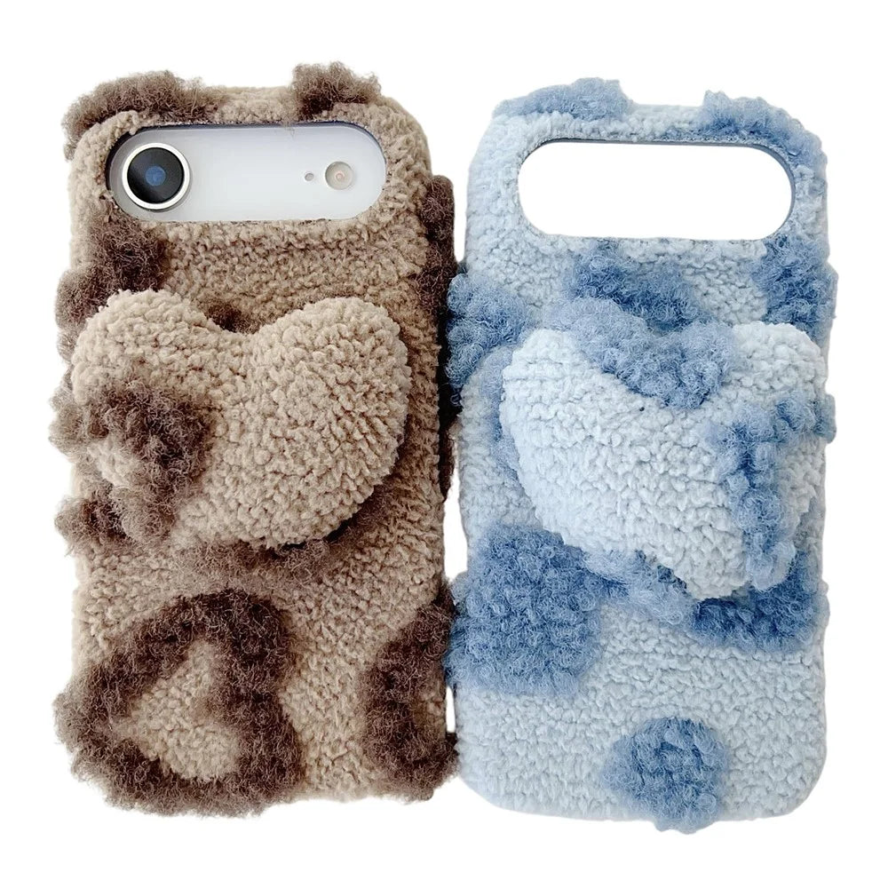 For iPhone Air Case 3D Heart Plush TPU Winter Warm Soft TPU Phone Cover - Blue - 6