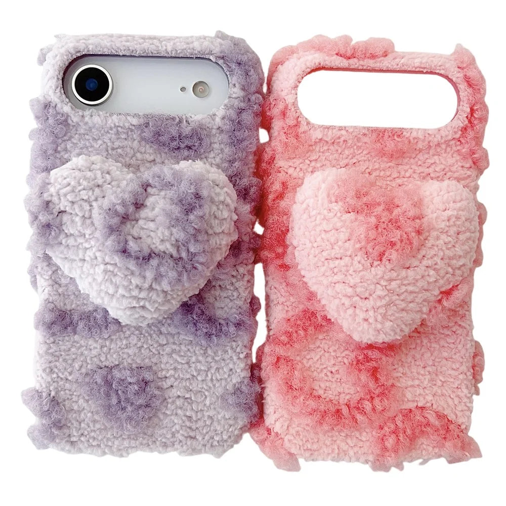 For iPhone Air Case 3D Heart Plush TPU Winter Warm Soft TPU Phone Cover - Blue - 7