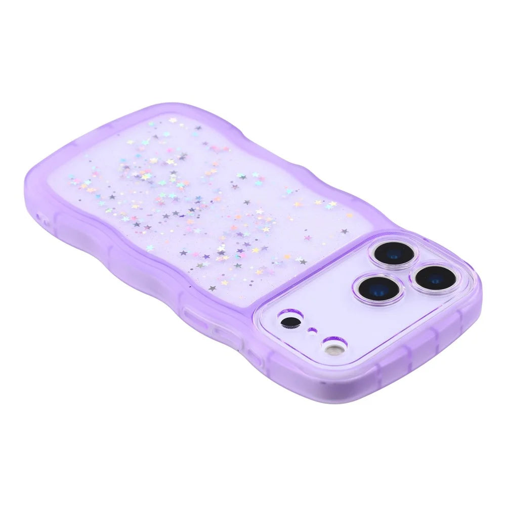For iPhone 17 Pro Max Case Wavy Edge Epoxy TPU Shockproof Phone Cover - Transparent Purple - 5