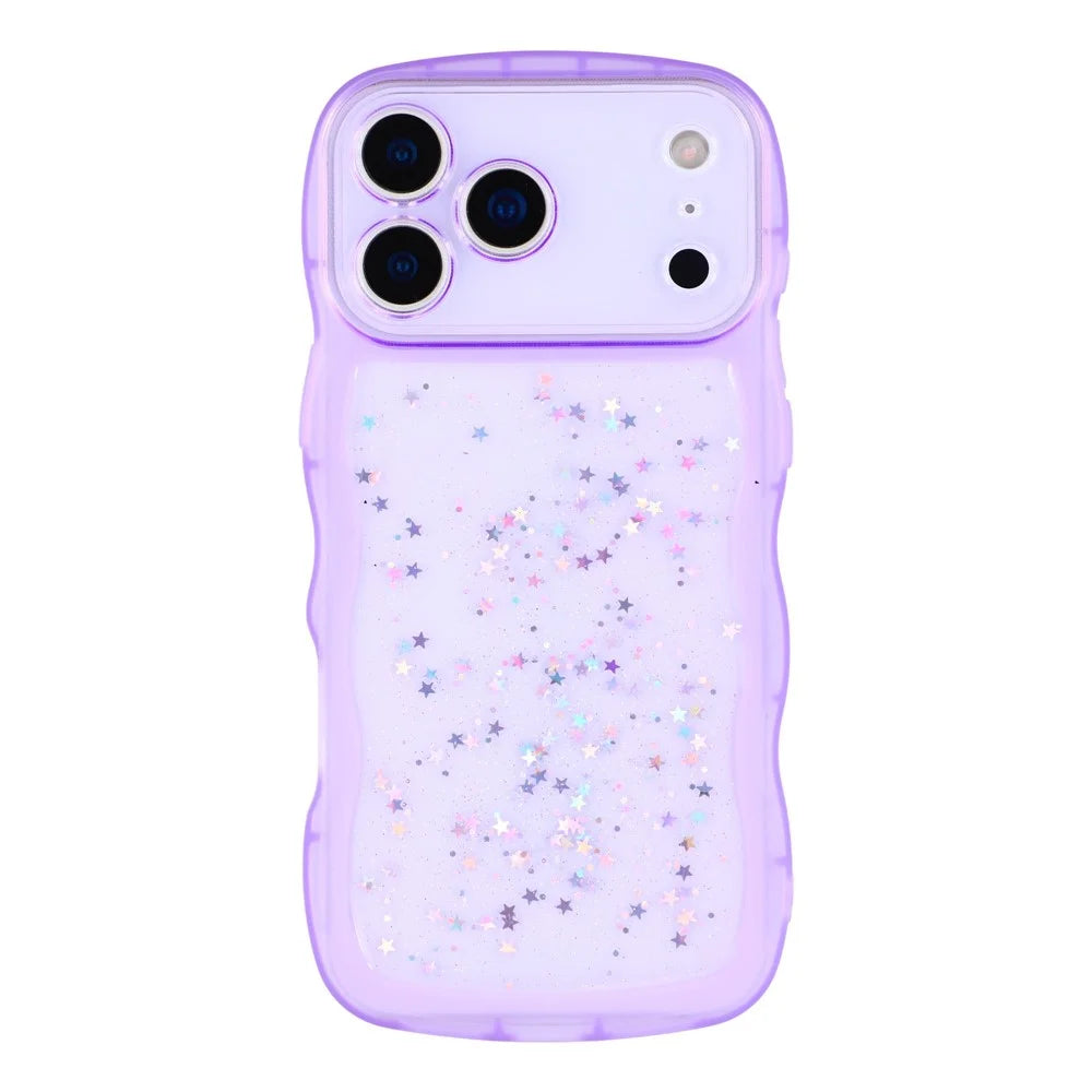 For iPhone 17 Pro Case Wavy Edge Epoxy TPU Shockproof Phone Cover - Transparent Purple - 3