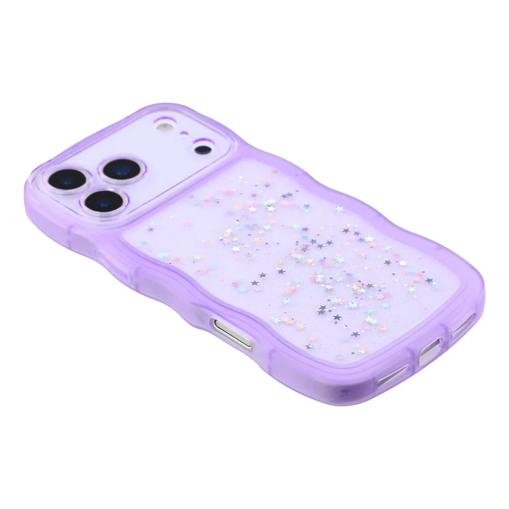 For iPhone 17 Pro Case Wavy Edge Epoxy TPU Shockproof Phone Cover - Transparent Purple - 4