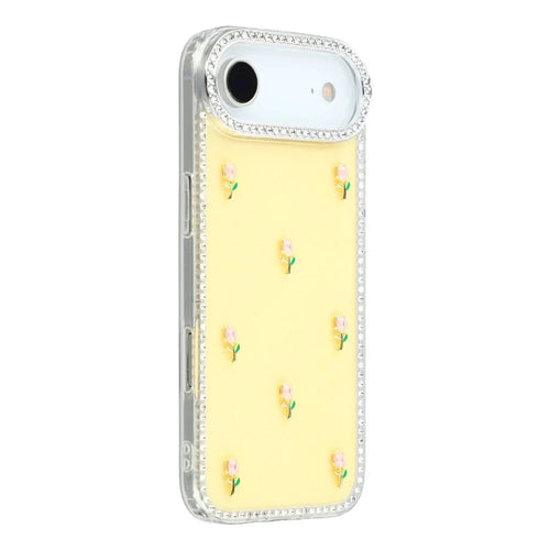 For iPhone Air Case Rhinestone Edge Small Tulips Decor TPU + PC IMD Phone Cover - Glitter Light Yellow - 1