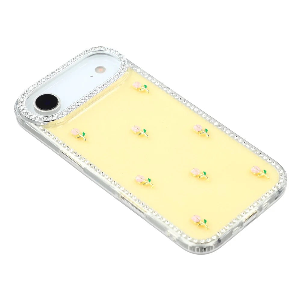 For iPhone Air Case Rhinestone Edge Small Tulips Decor TPU + PC IMD Phone Cover - Glitter Light Yellow - 4