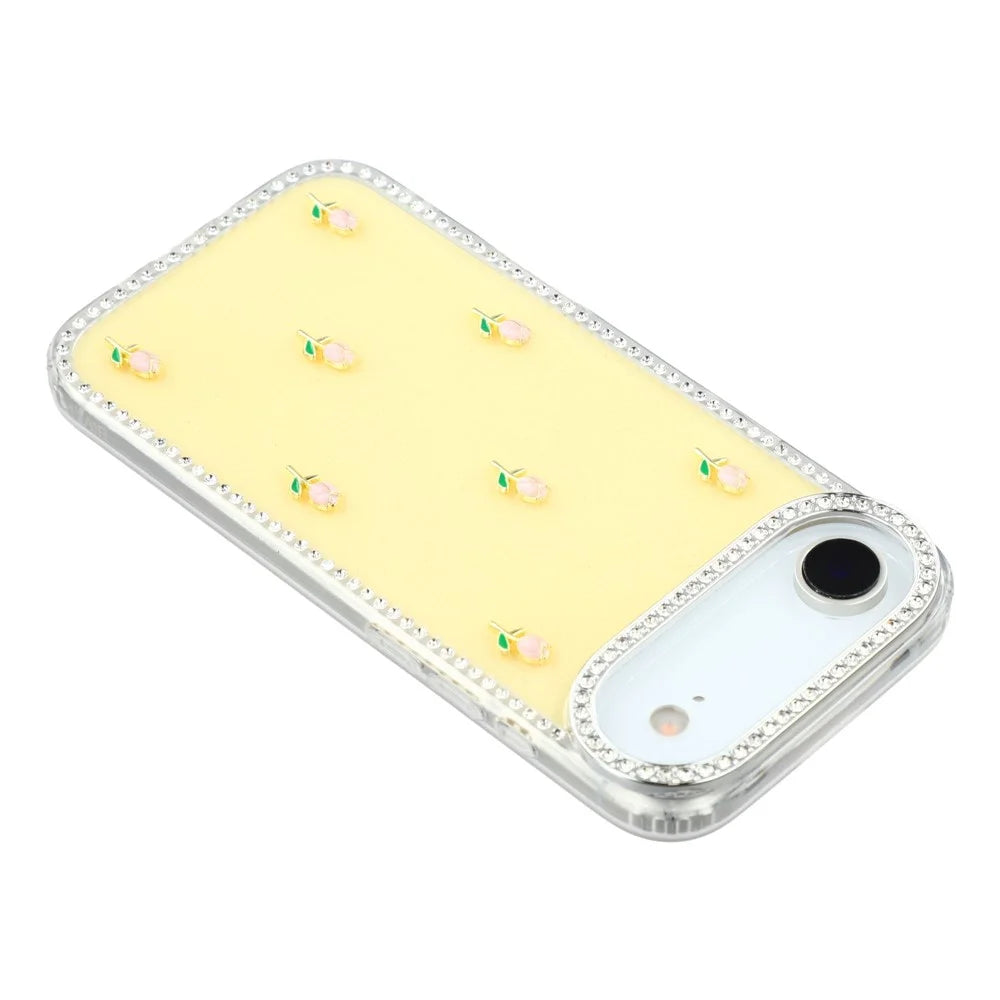 For iPhone Air Case Rhinestone Edge Small Tulips Decor TPU + PC IMD Phone Cover - Glitter Light Yellow - 5