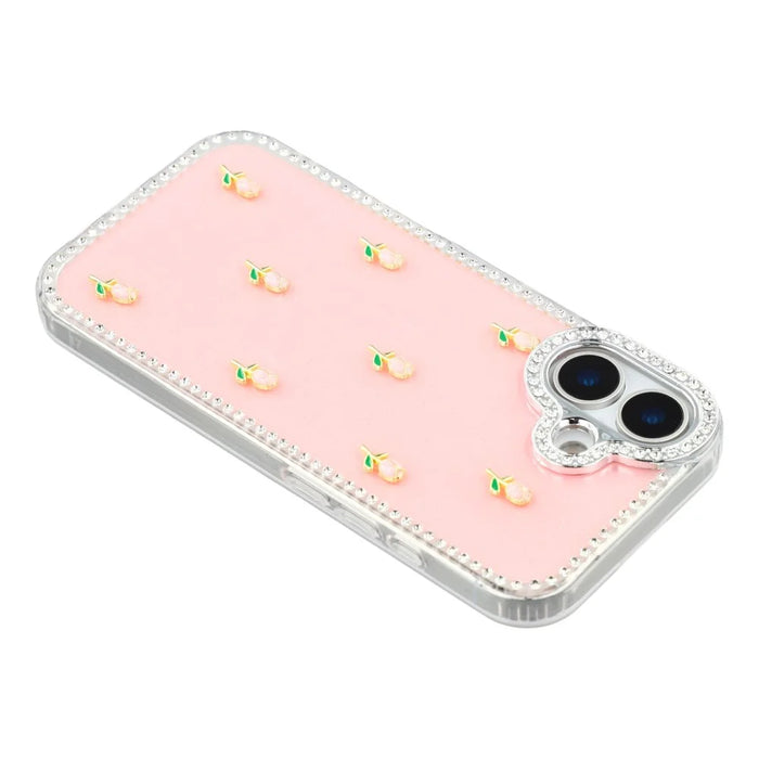 For iPhone 17 Case Rhinestone Edge Small Tulips Decor TPU + PC IMD Phone Cover - Glitter Light Pink - 5