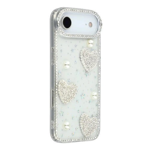 For iPhone Air Case Rhinestone Edge Pearl Love Decor TPU + PC IMD Phone Cover - Starry Transparent - 1